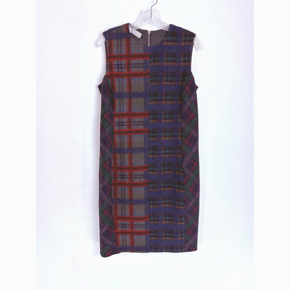 Carlisle New York Plaid Wool Shift Dress Multicolor Sleeveless Sz 10